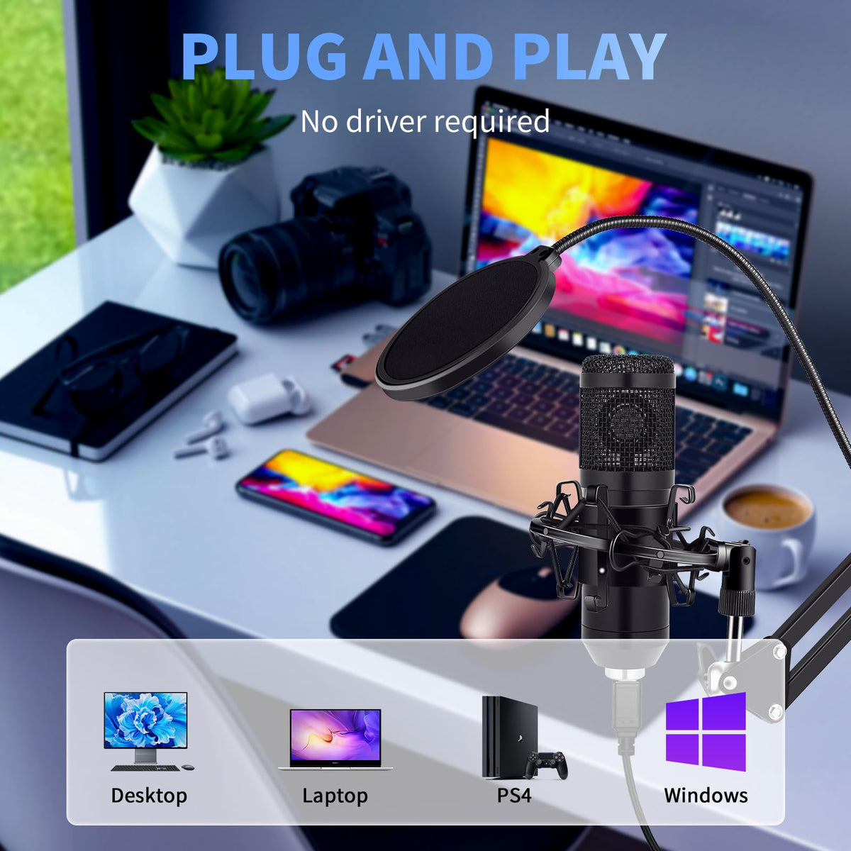 USB Condenser Microphone Kit with Boom Arm Stand W137