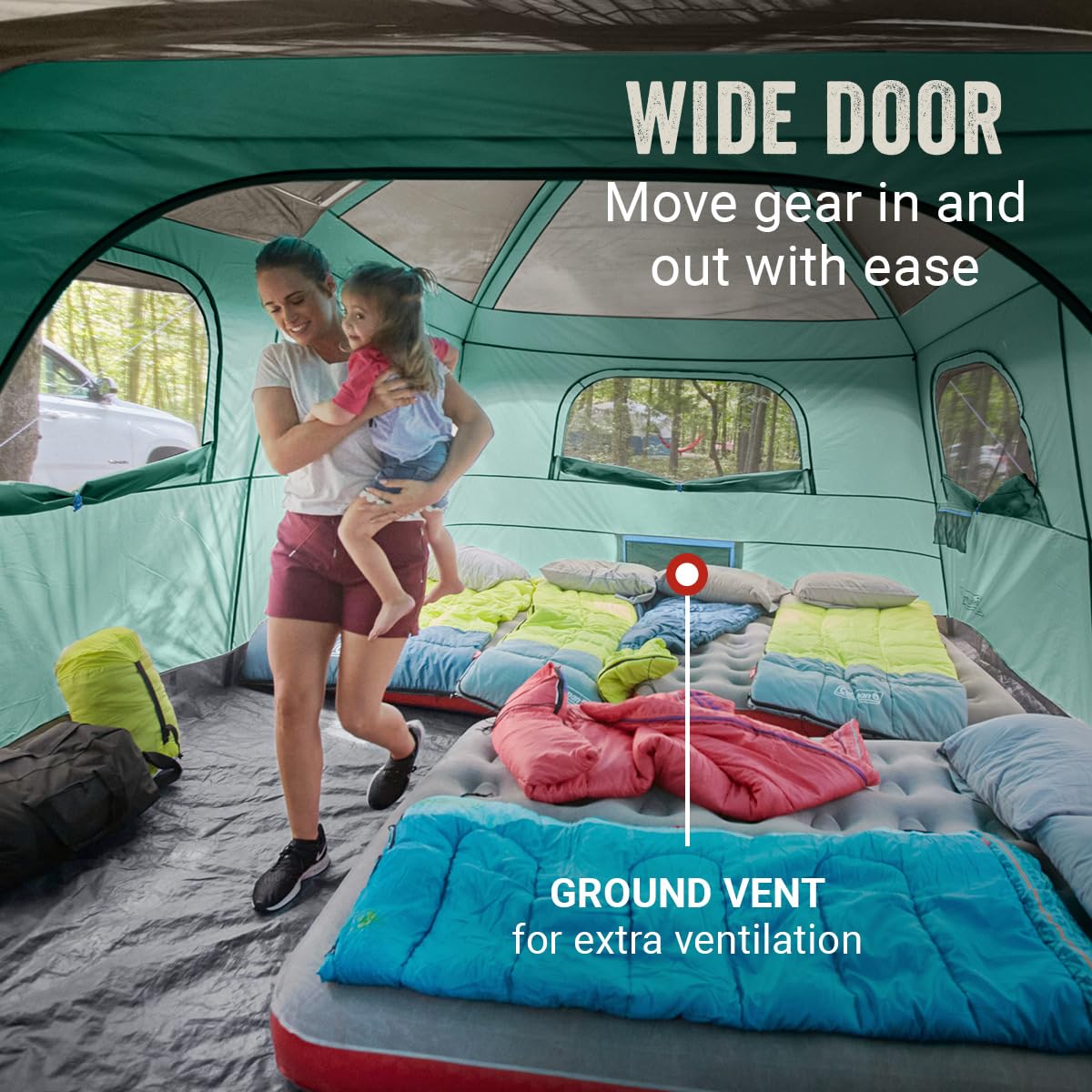 Camping Tent with Rainfly & Screened Porch, Weatherproof Family Tent Fits 4 Queen-Sized Airbeds K230291