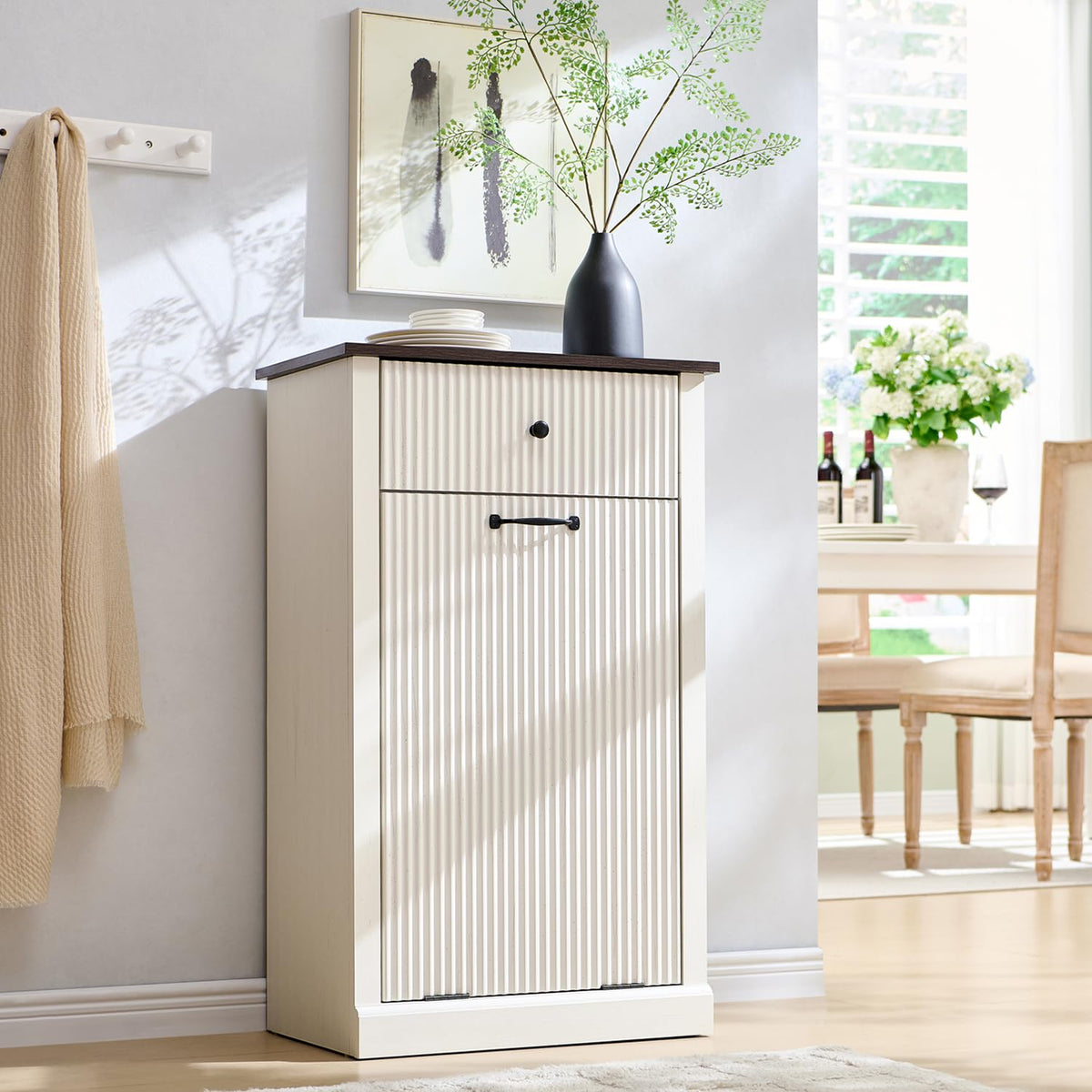 Antique White Tilt-Out Trash Can Cabinet G61948