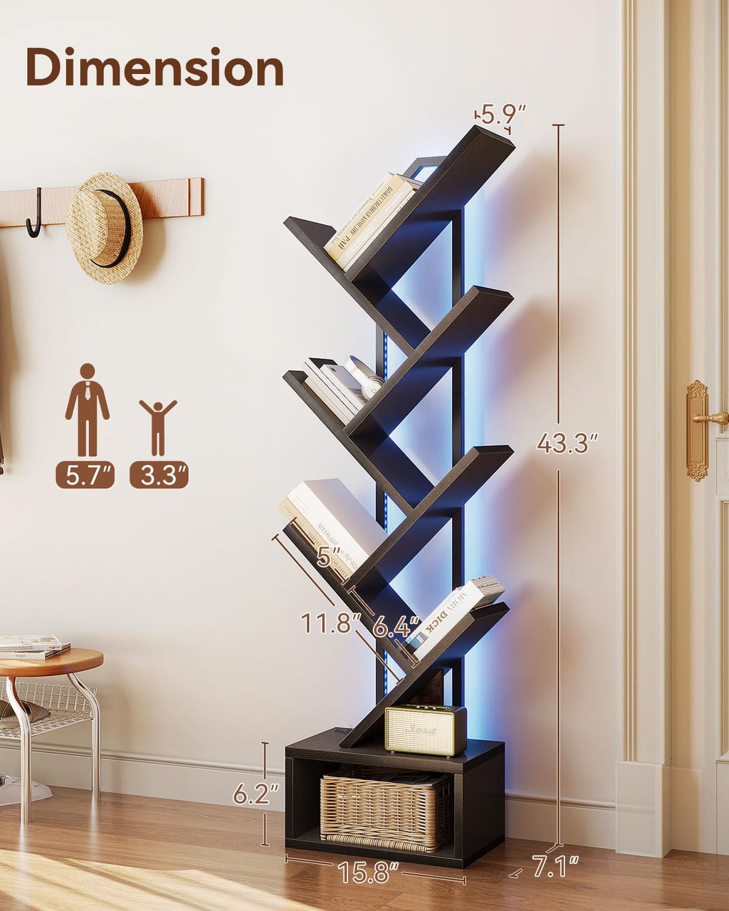 Black 6-Tier Tree Bookshelf with LED Lights X110616