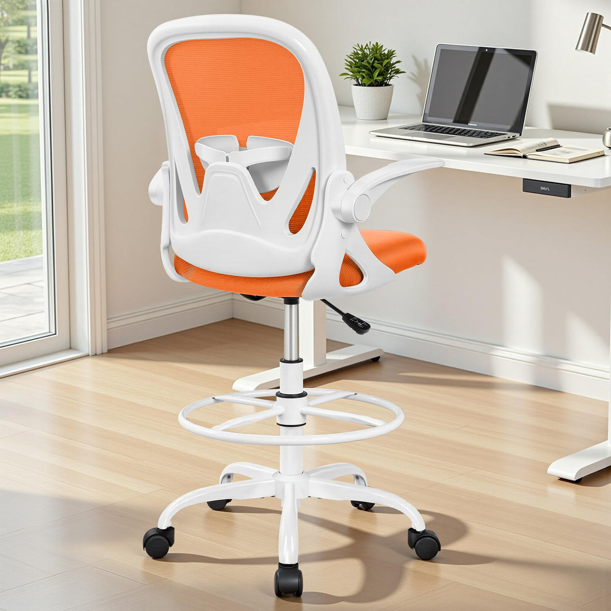 Tall Ergonomic Drafting Chair with Flip-up Armrests and Footrest Ring A5908
