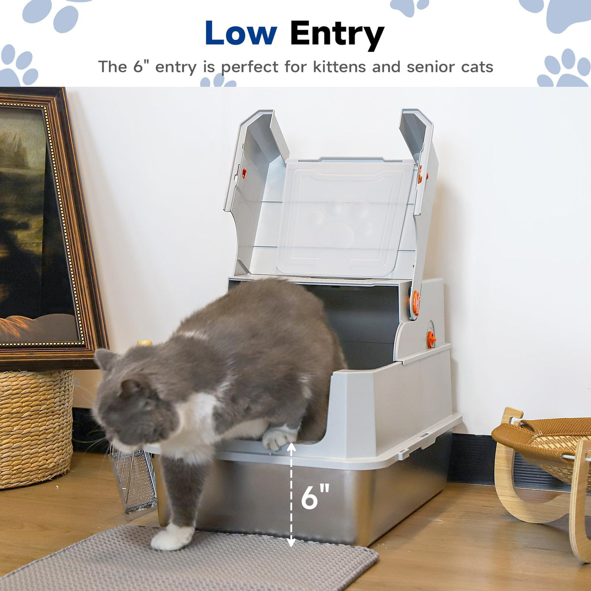 Large Stainless Steel Covered Cat Litter Box with Scoop P895972