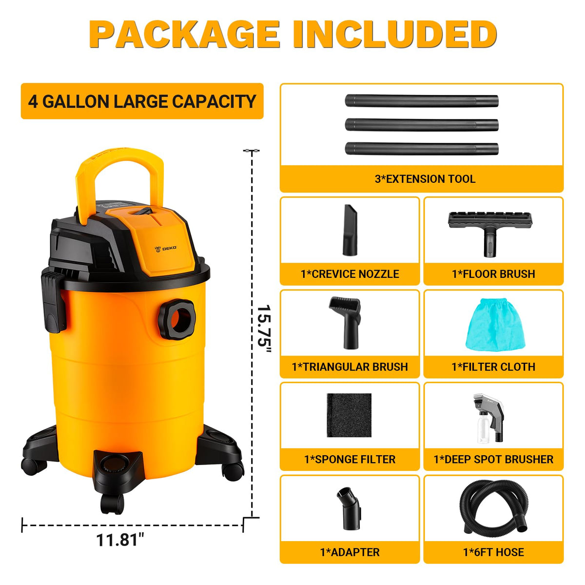 4-Gallon 3 Peak HP Wet Dry Shop Vacuum with Hose V30617