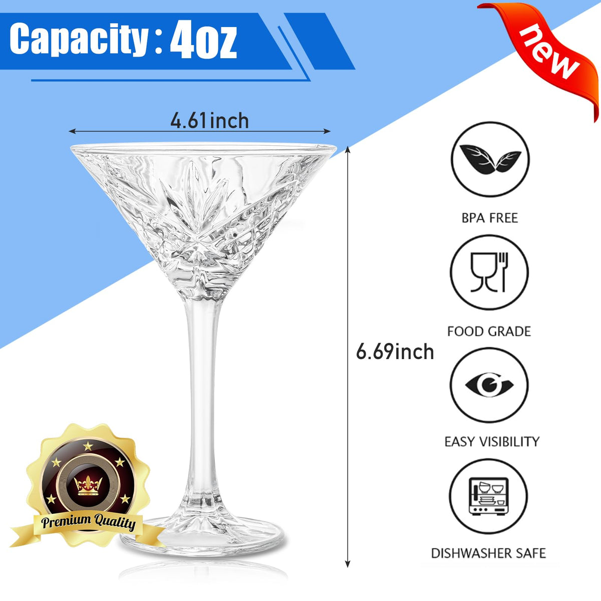 Set of 4 Crystal Stemmed Cocktail Glasses E761