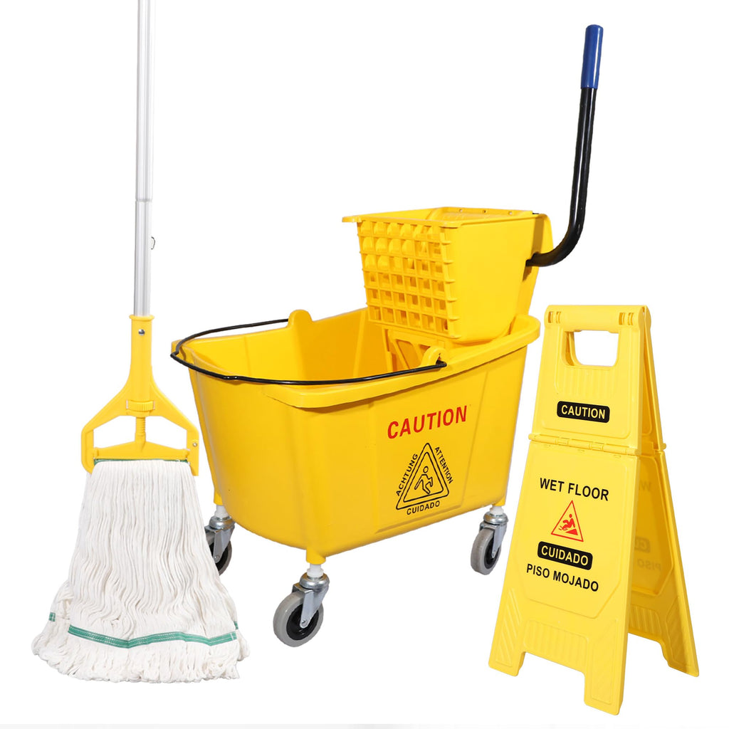 35Qt. Side-Press Mop Bucket and Wringer Combo on Wheels, Yellow H882