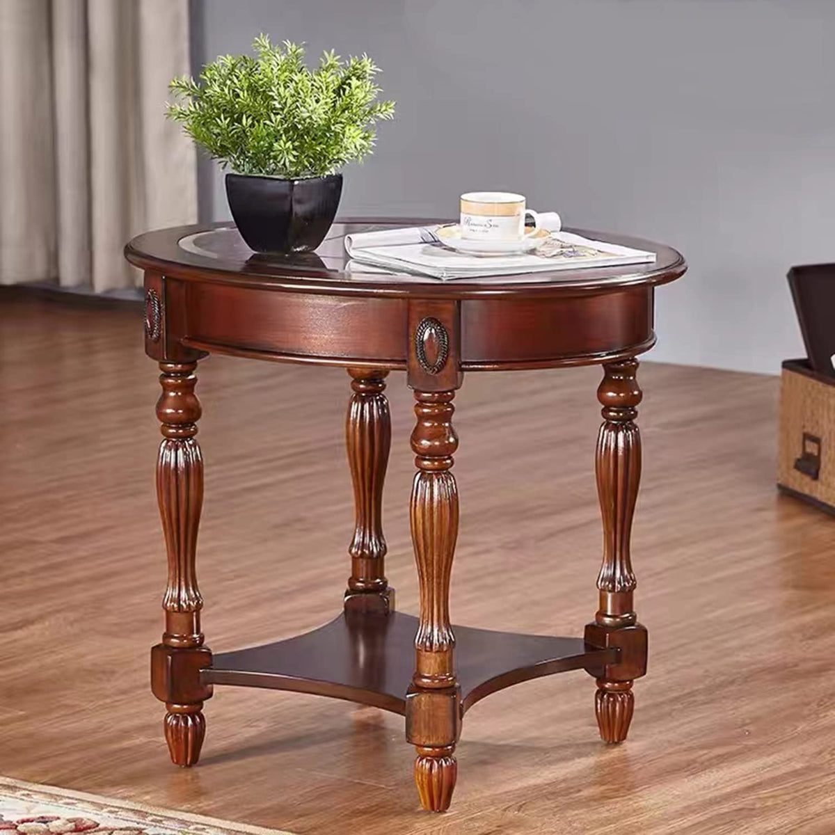 Solid Wood Oval End Table V7837