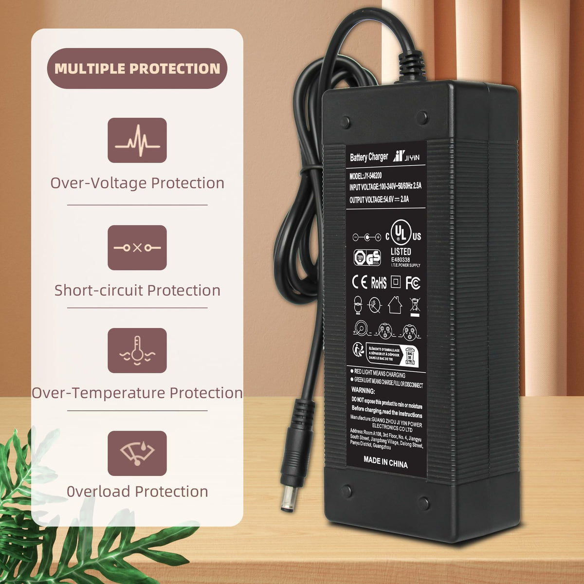 54.6V 2A Lithium Battery Charger with 5 Adapter Plugs O67755