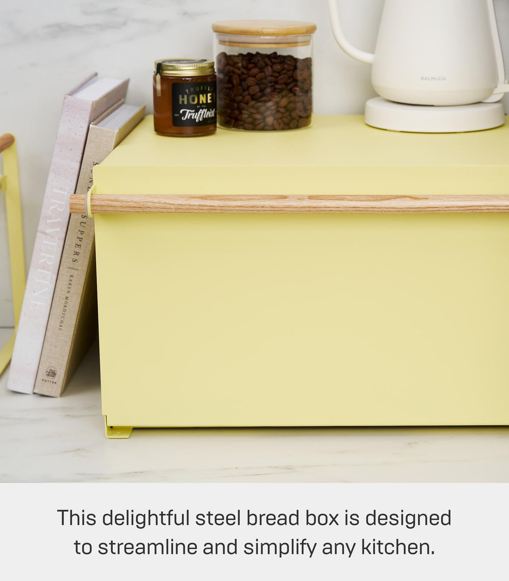 Large Yellow Steel Wood Bread Box H862761
