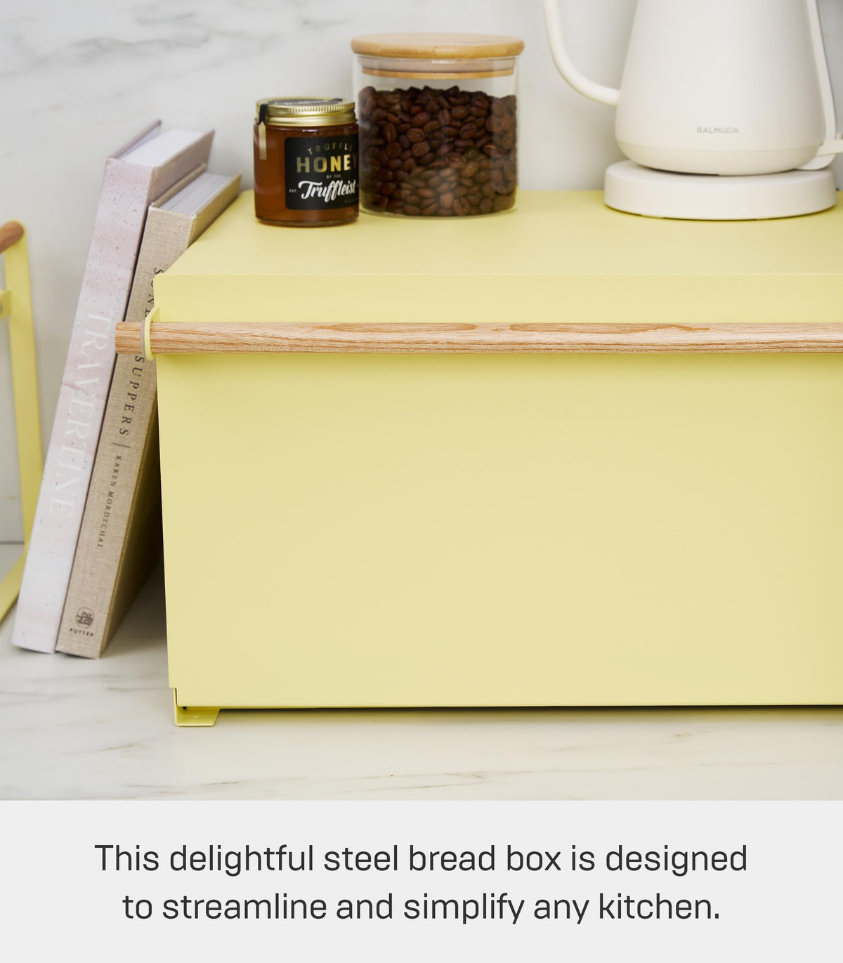Large Yellow Steel Wood Bread Box H862761