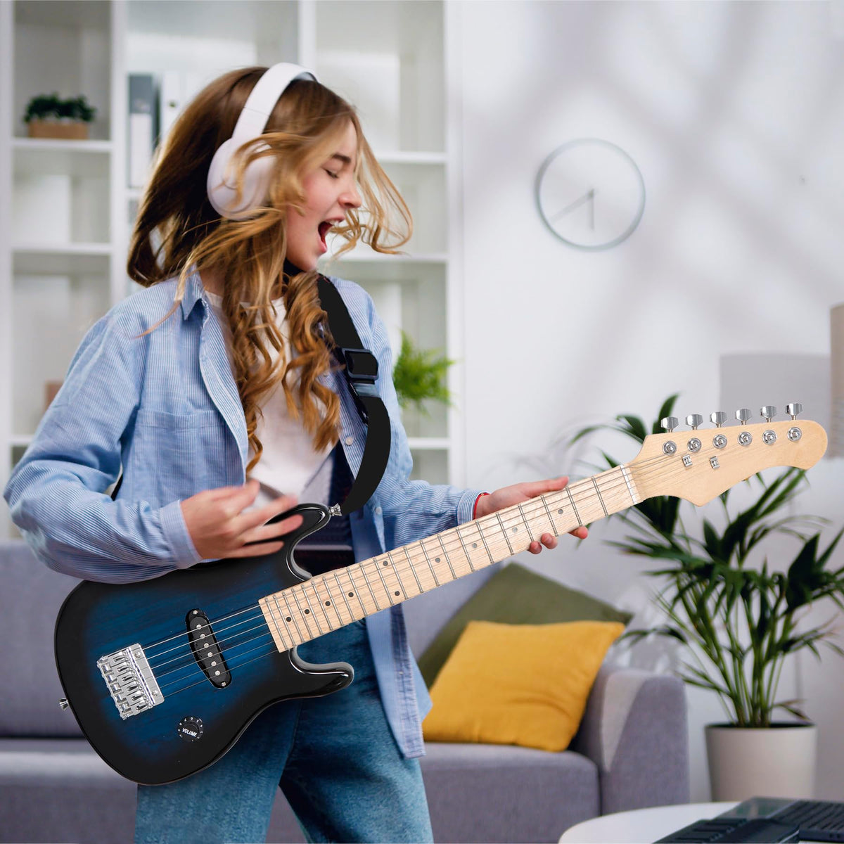 30 Inch Blue Kids Electric Guitar Beginner Kit with Amplifier P3128