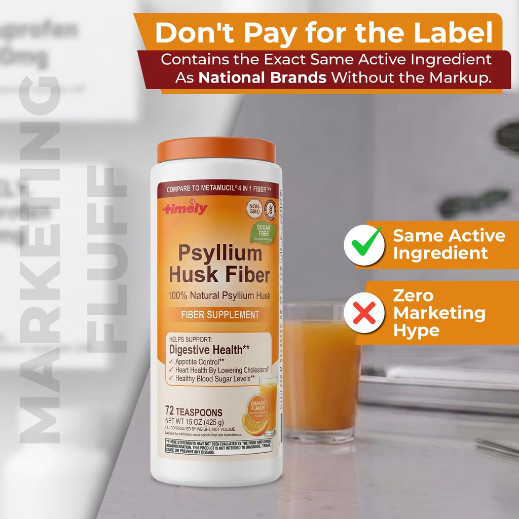 Psyllium Husk Powder Fiber Supplement, Orange Flavor, 15 oz P7901