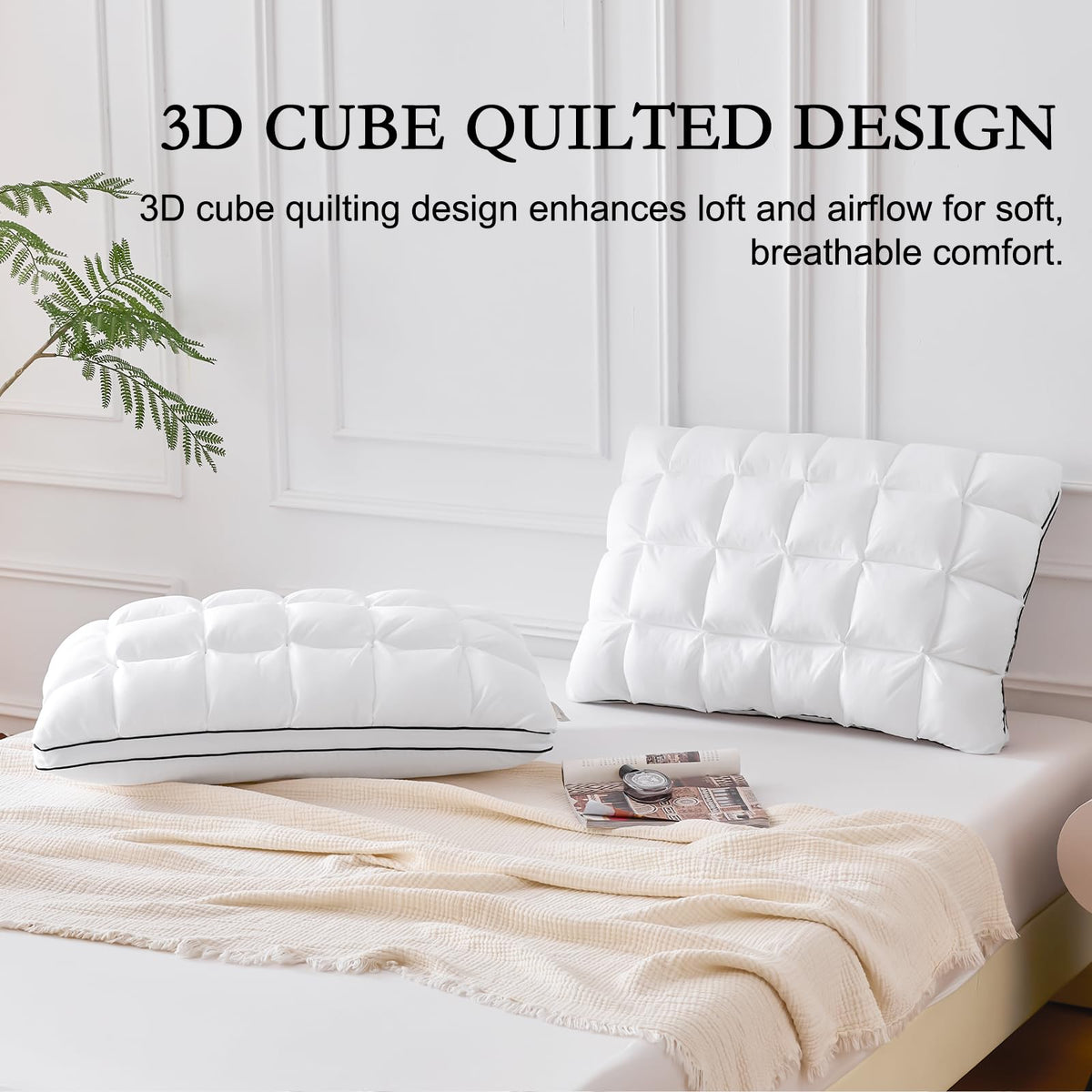 King Size Set of 2 Cotton Pillows N414978