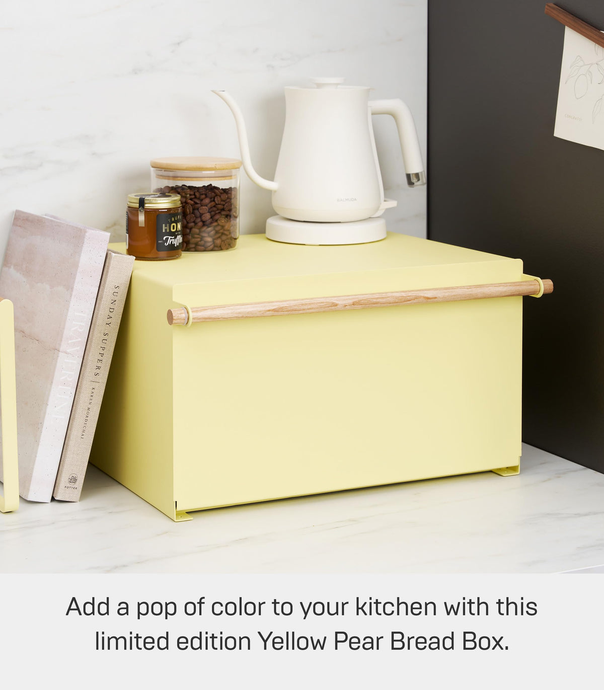 Large Yellow Steel Wood Bread Box H862761