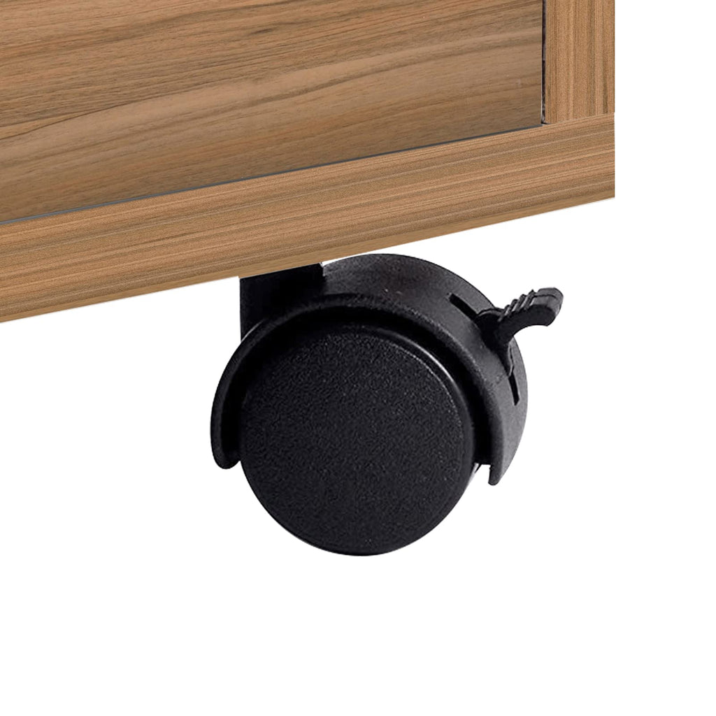 23.6in Rolling Nightstand with 2 Drawers and Shelf Oak J7839