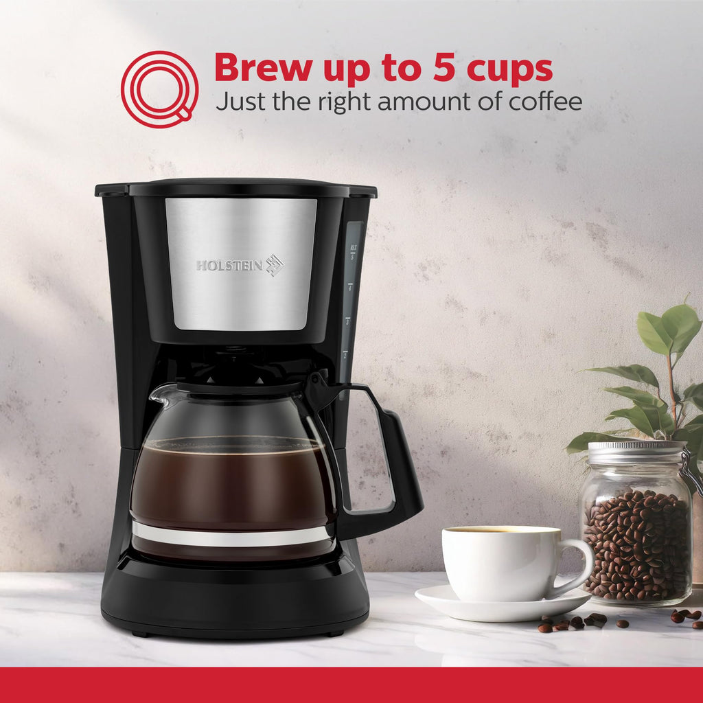 5 Cup Drip Coffee Maker with Glass Carafe Black O53026