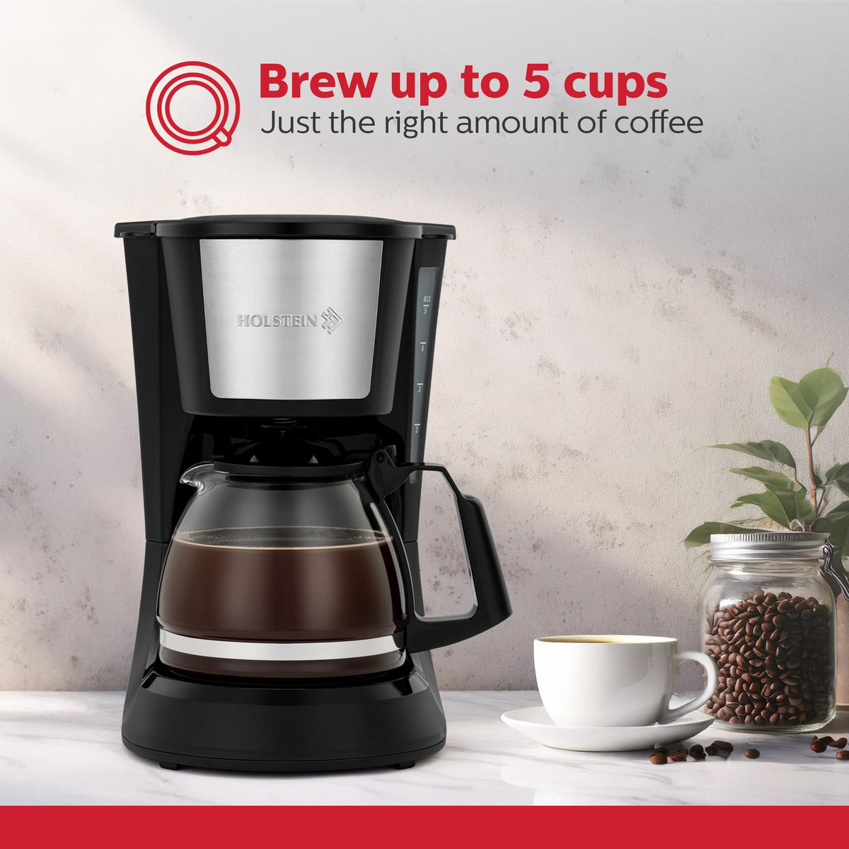 5 Cup Drip Coffee Maker with Glass Carafe Black O53026