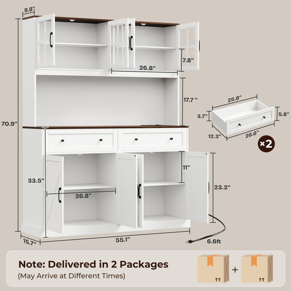White Pantry Cabinet with Charging Station U75914