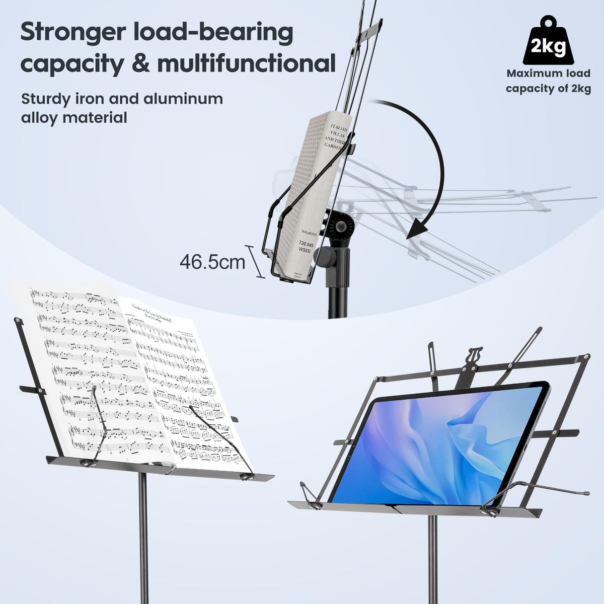 Black Adjustable Metal Music Stand with Carrying Bag C21200