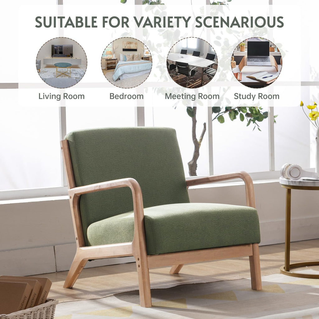 Mid Century Modern Accent Chairs Set of 2 Fabric Wood Armchair N164