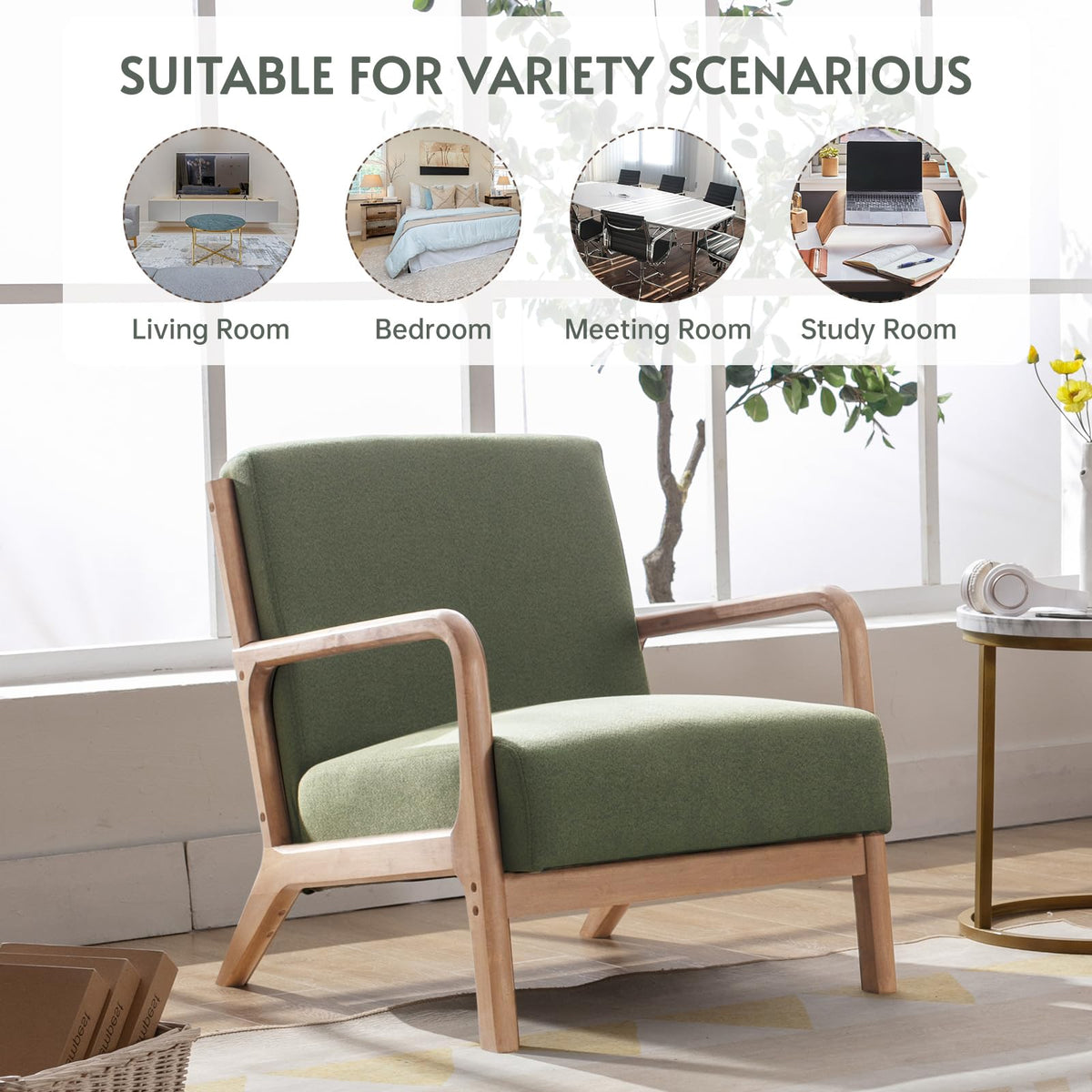 Mid Century Modern Accent Chairs Set of 2 Fabric Wood Armchair N164