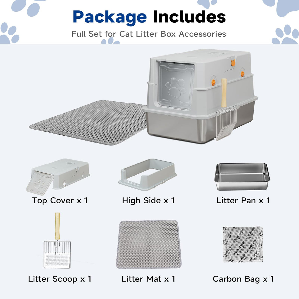 Large Stainless Steel Covered Cat Litter Box with Scoop P895972