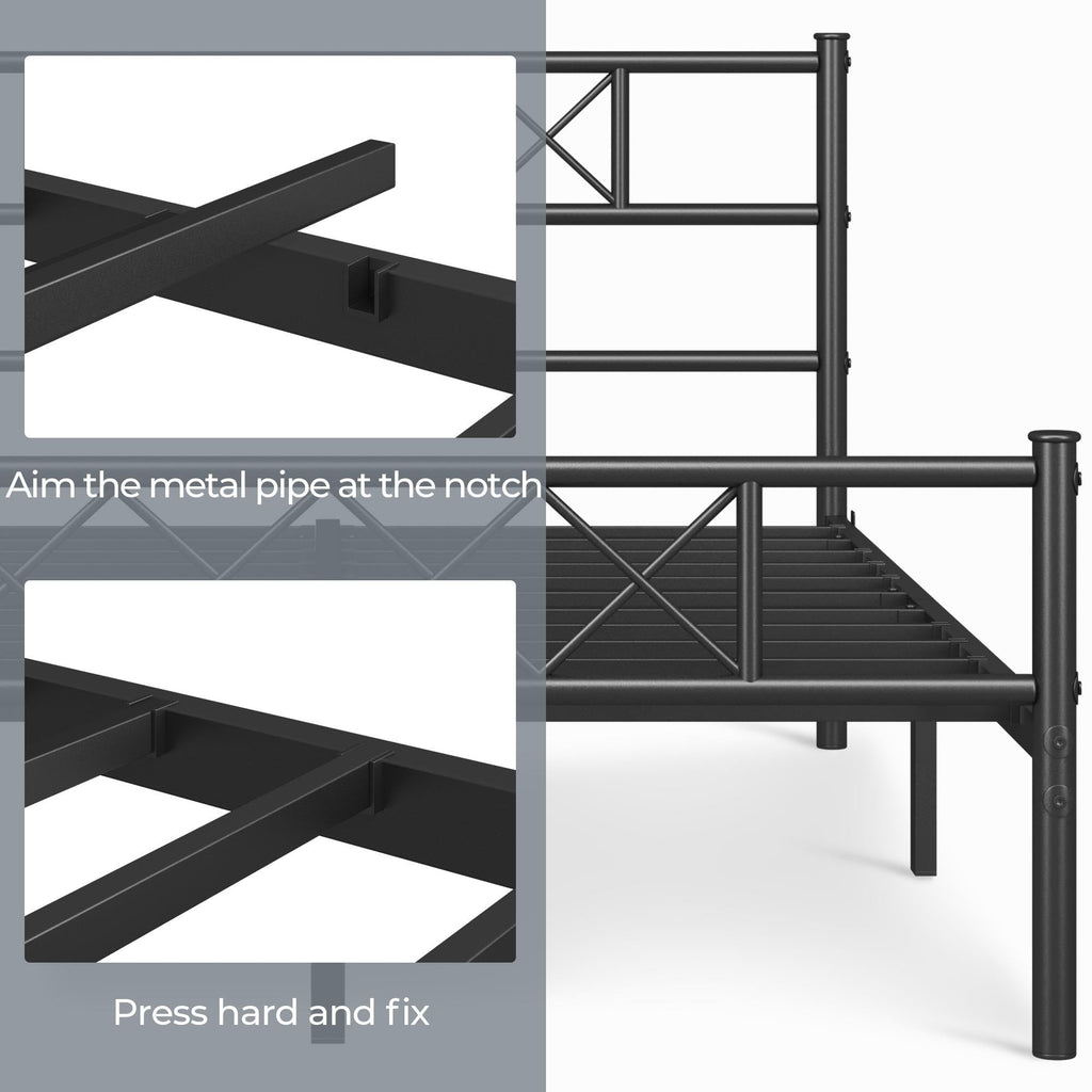 Black Full Metal Platform Bed Frame with Headboard T831532