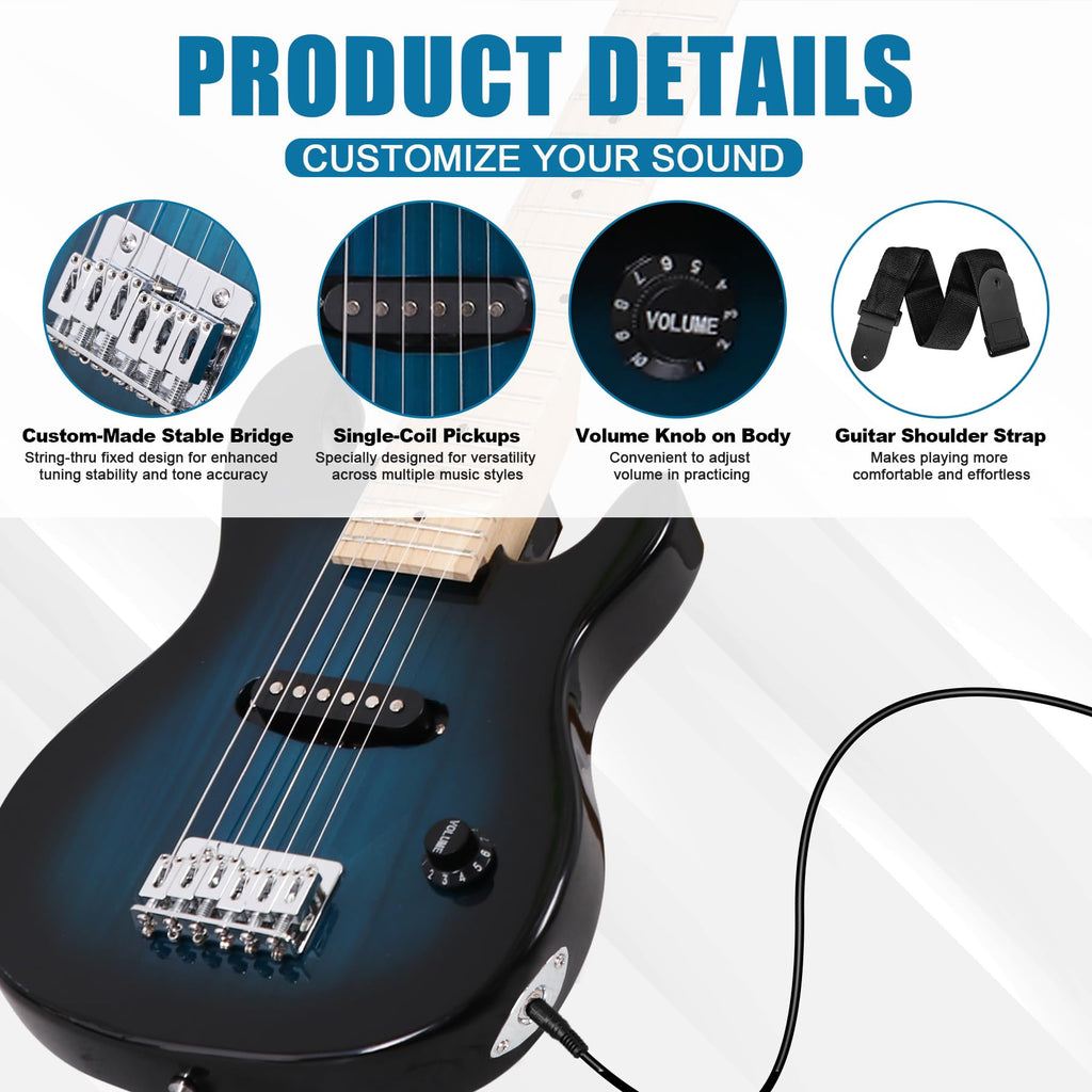 30 Inch Blue Kids Electric Guitar Beginner Kit with Amplifier P3128