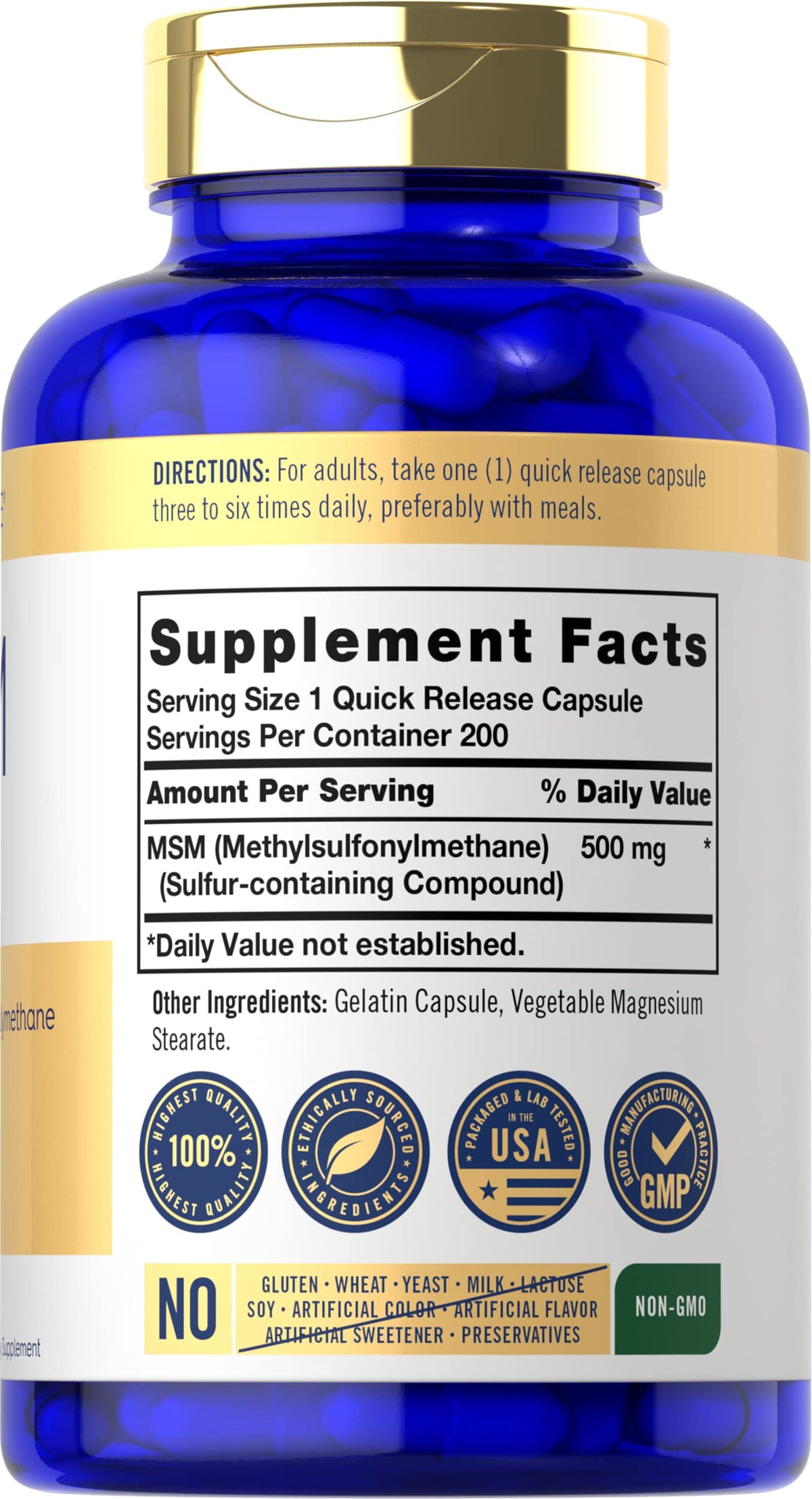 MSM Supplement Capsules 500mg 200 Count Z75696