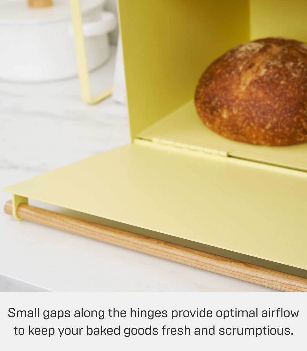 Large Yellow Steel Wood Bread Box H862761
