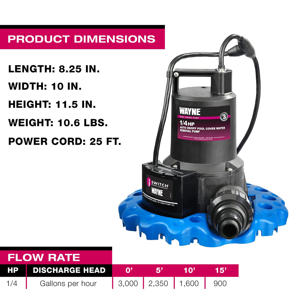 Blue Pool Cover Pump & 5/8 in. x 100 ft. Garden Hose K9883