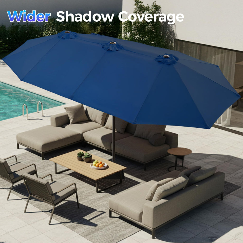13FT Double Sided Navy Blue Patio Umbrella with Base D47812