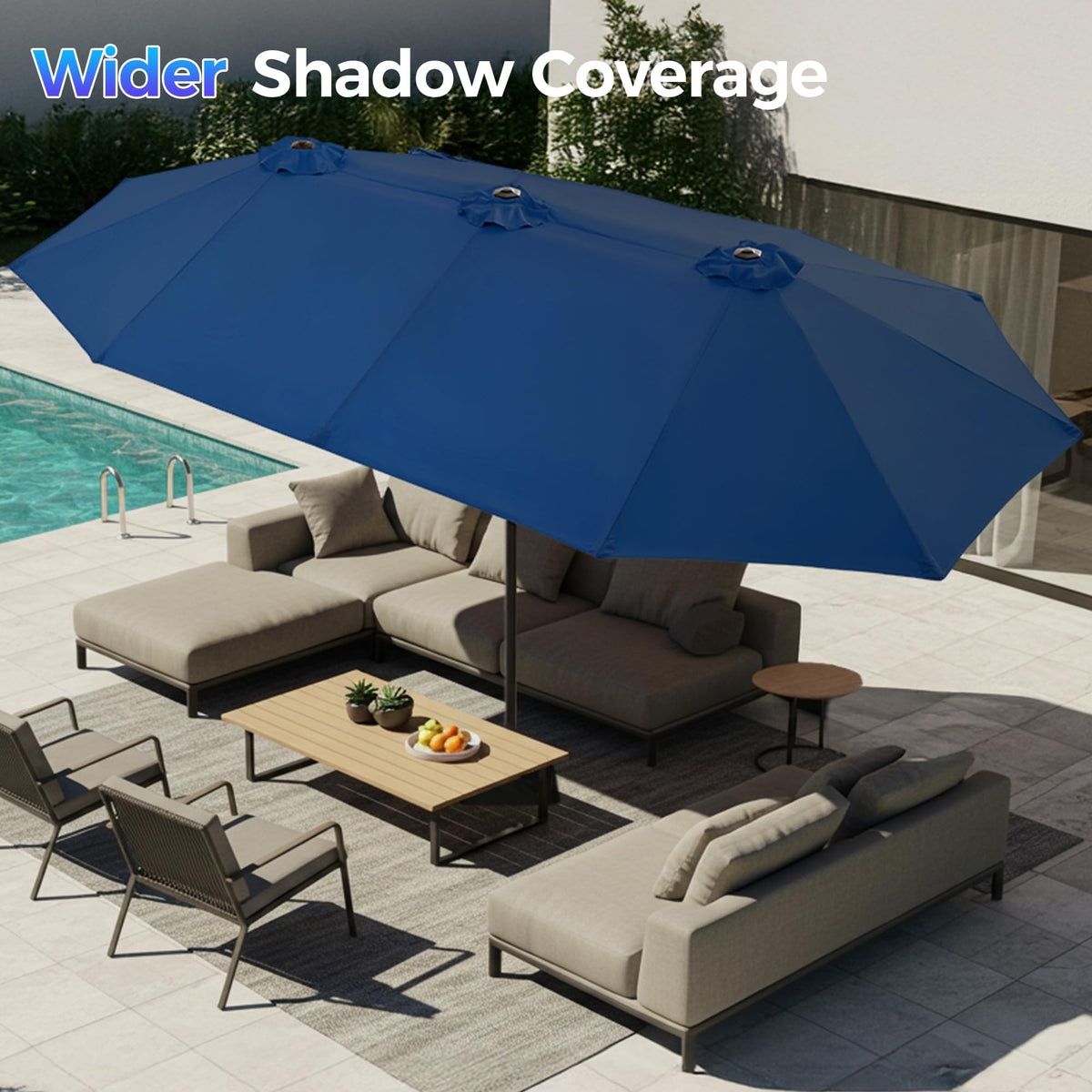 13FT Double Sided Navy Blue Patio Umbrella with Base D47812