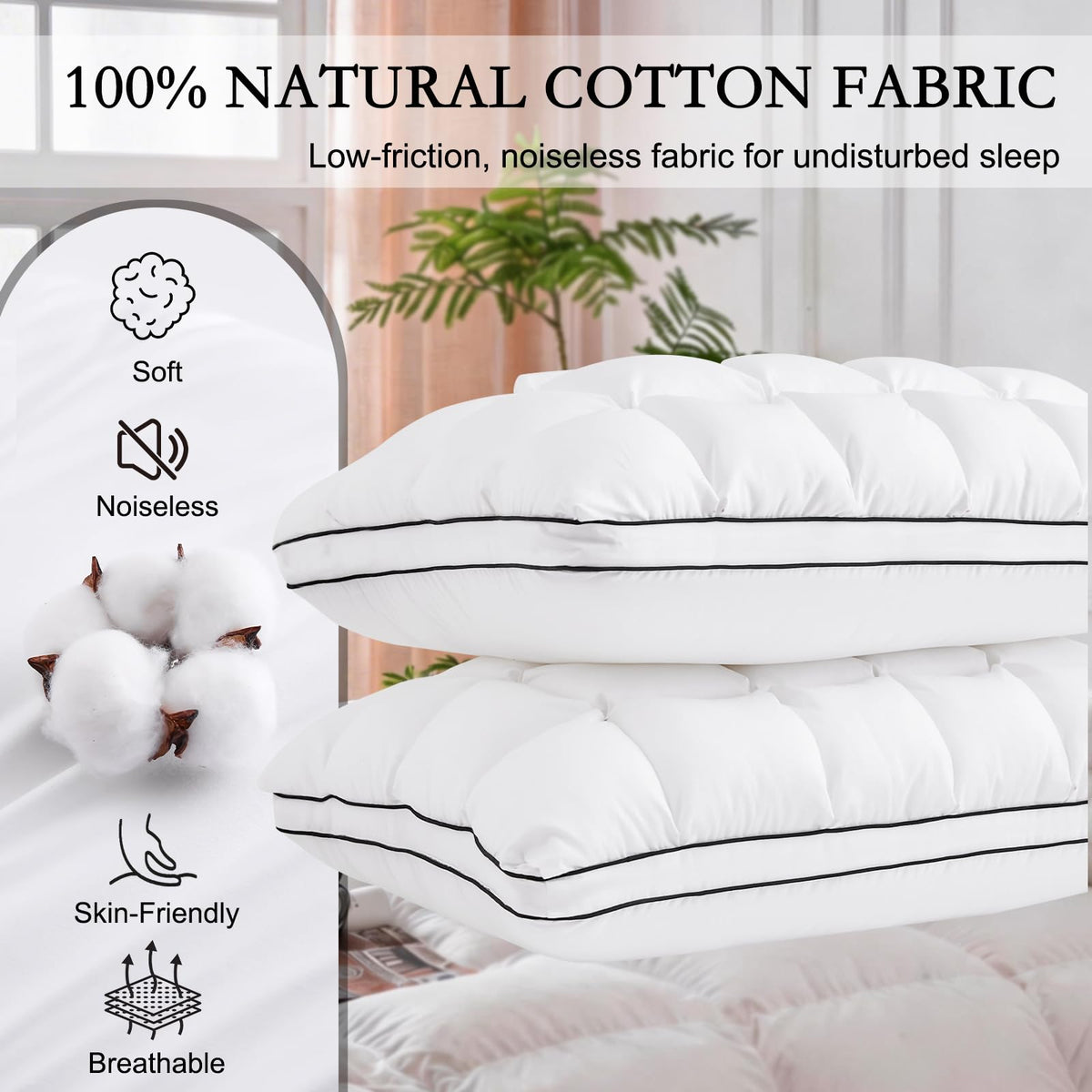 King Size Set of 2 Cotton Pillows N414978