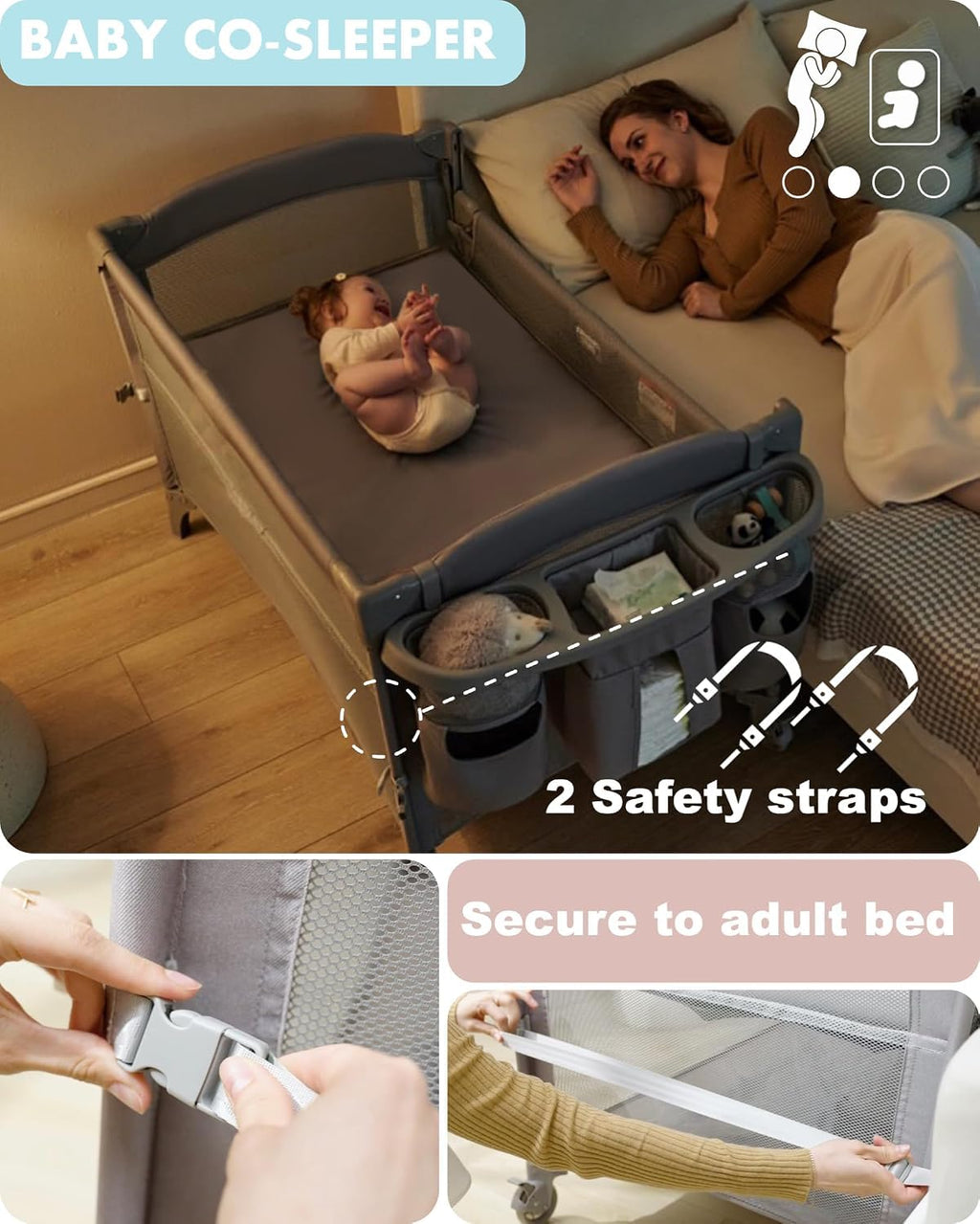 4-in-1 Baby Bassinet, Bedside Sleeper, Playard, Changing Table N926732