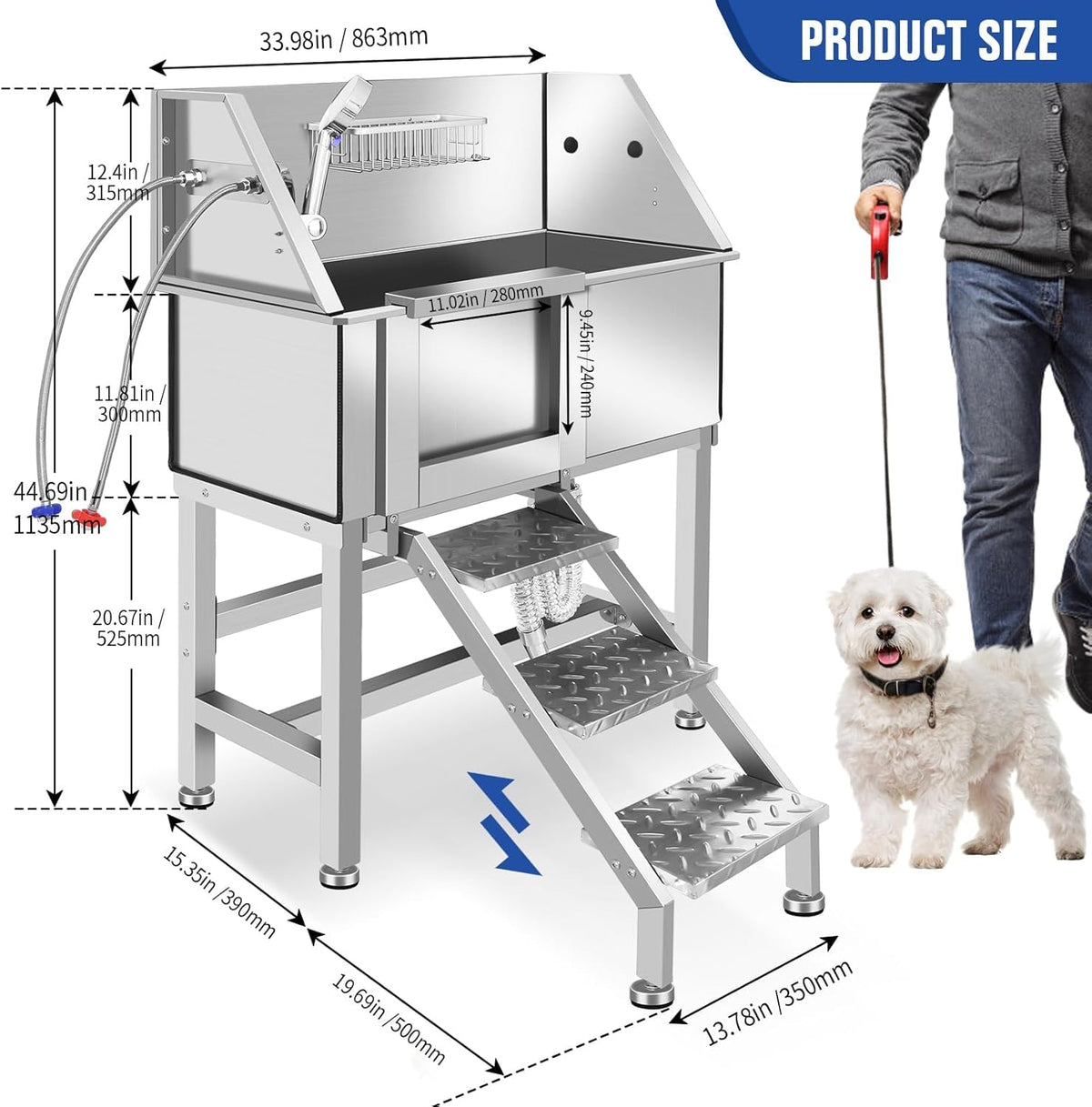 34" Stainless Steel Dog Grooming Tub with Stairs Q1159