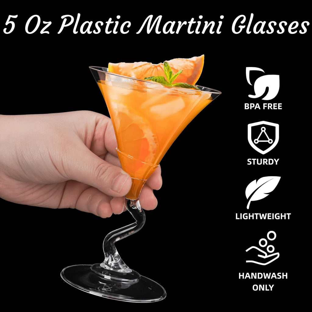 18 Pack 5 Oz Plastic Martini Glasses with Twisted Stem C89840