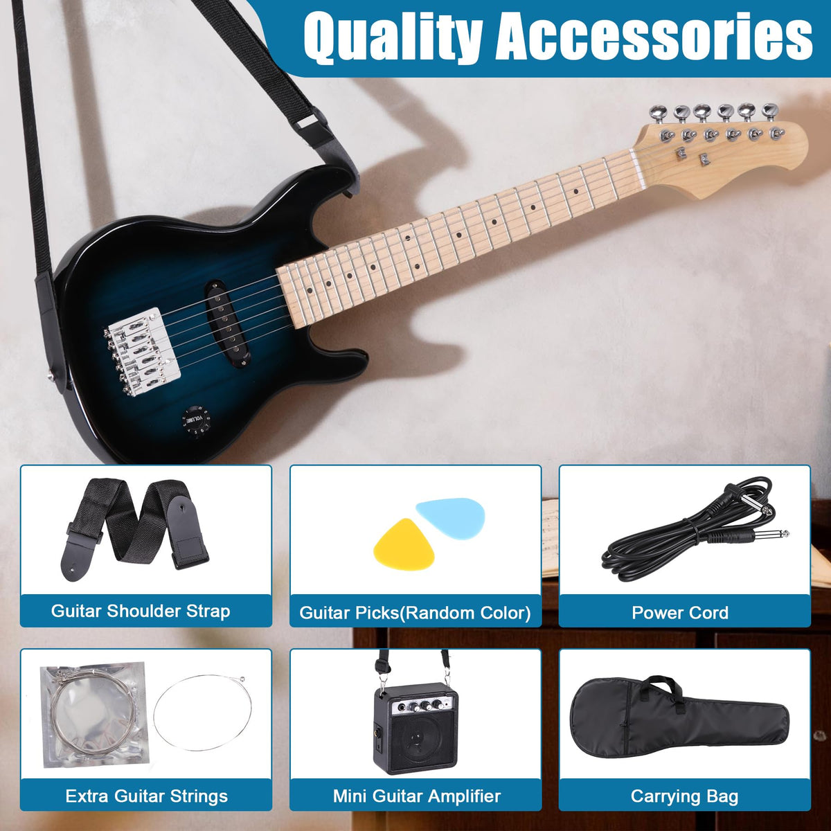 30 Inch Blue Kids Electric Guitar Beginner Kit with Amplifier P3128