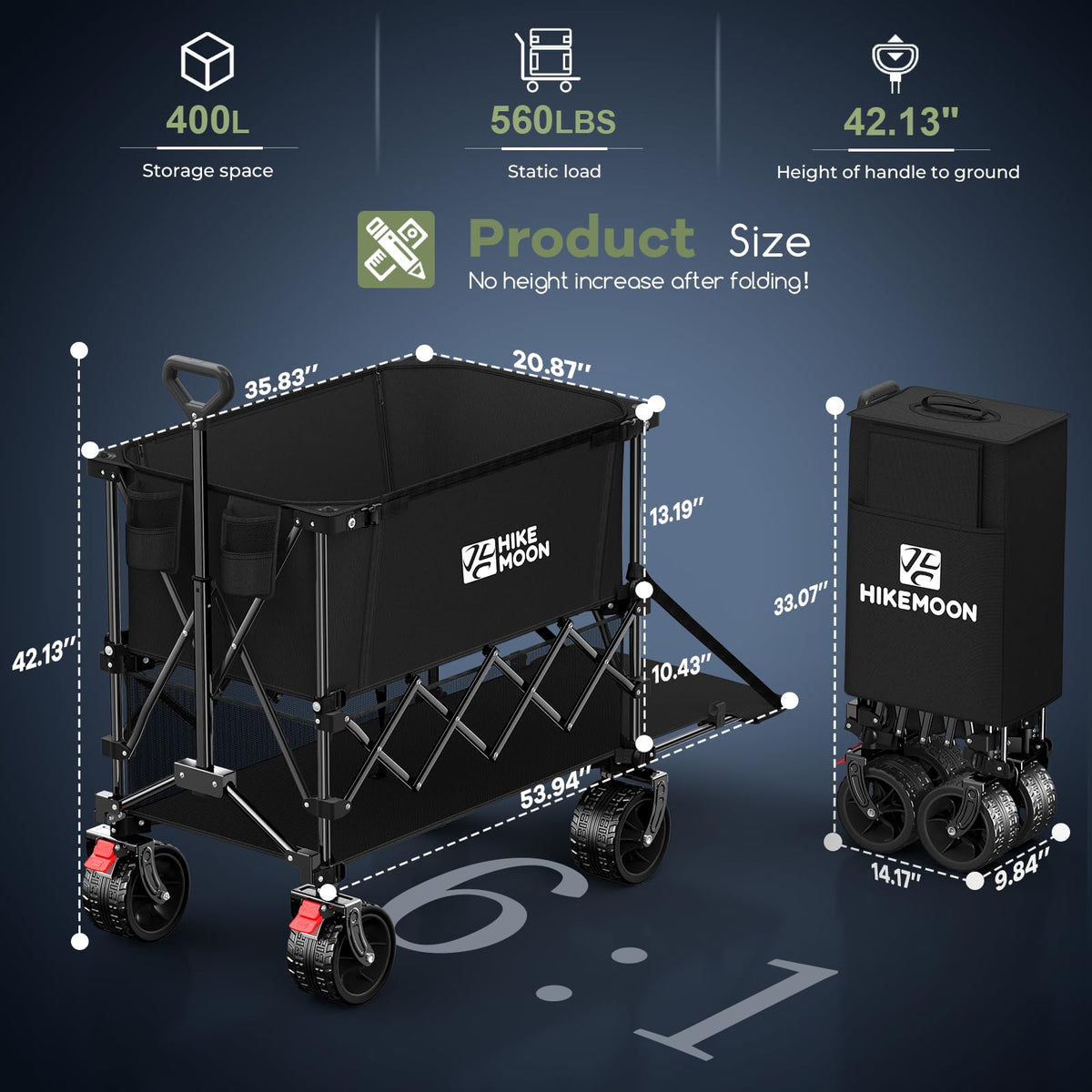 Collapsible Wagon with Extended Tailgate, Black X716188