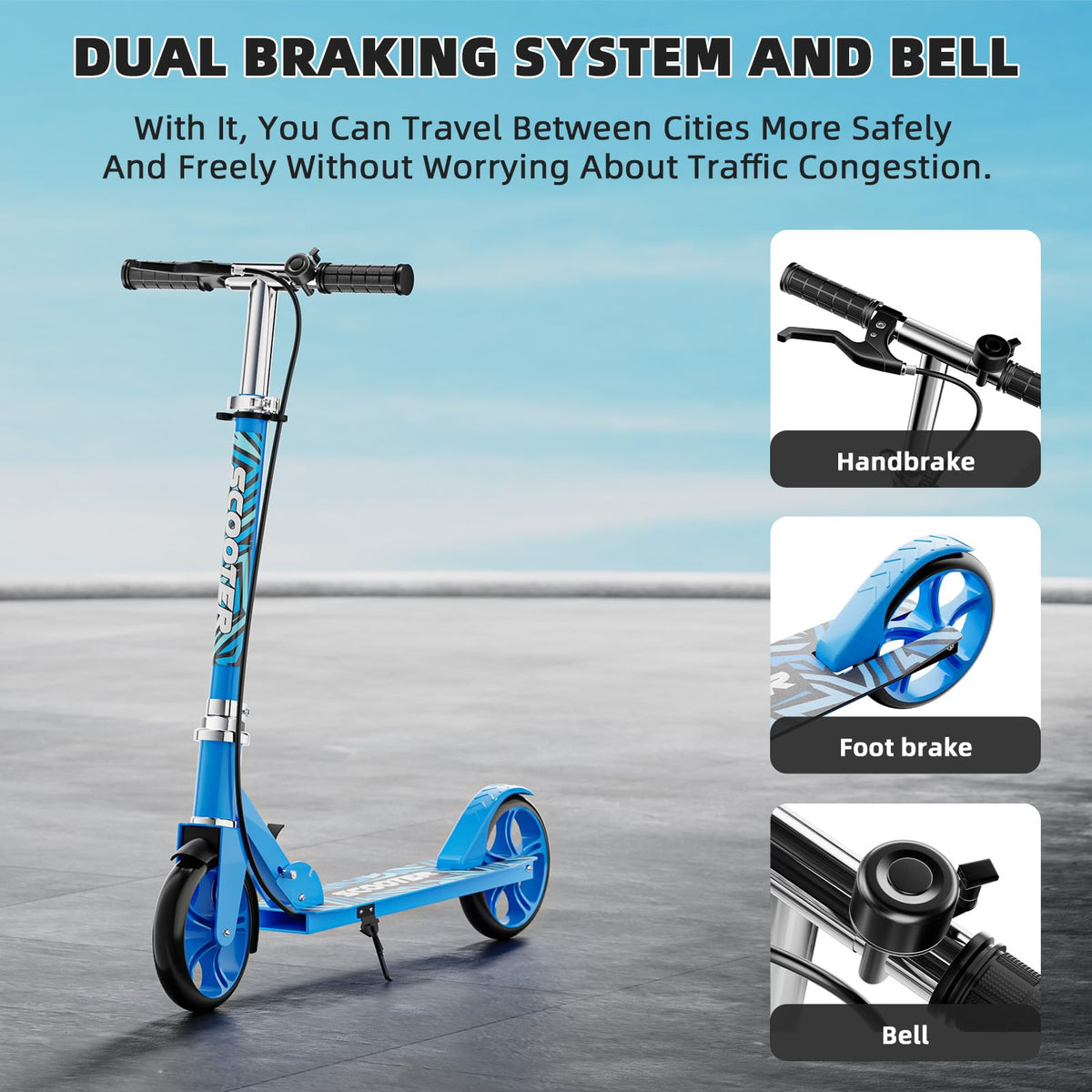 Lightweight Foldable Scooters with 8-Inch Wheels and Hand Brake J861418