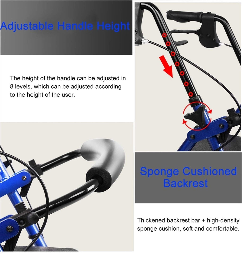 Blue Rolling Walker with Seat Basket Brakes Q1033
