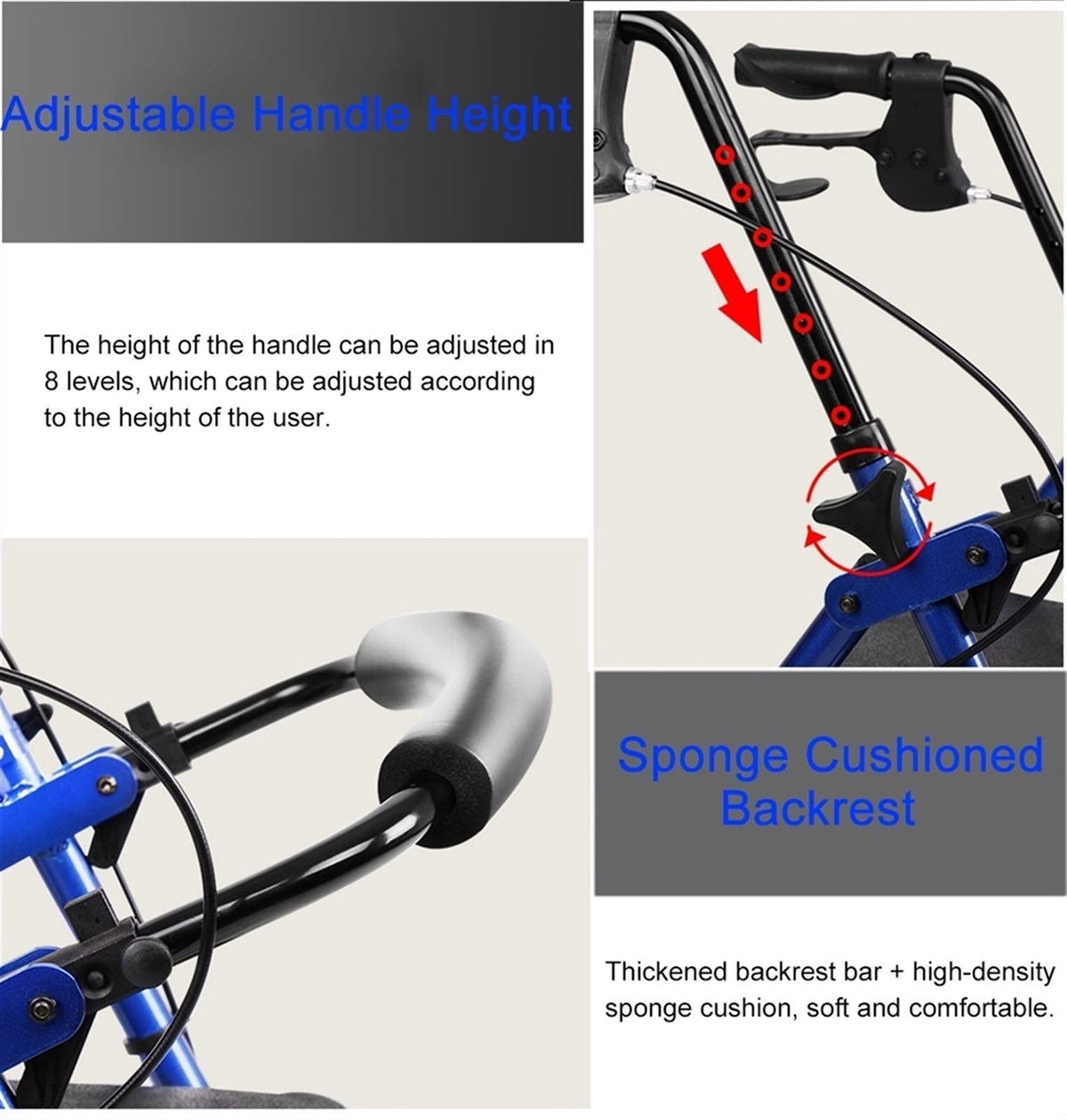 Blue Rolling Walker with Seat Basket Brakes Q1033