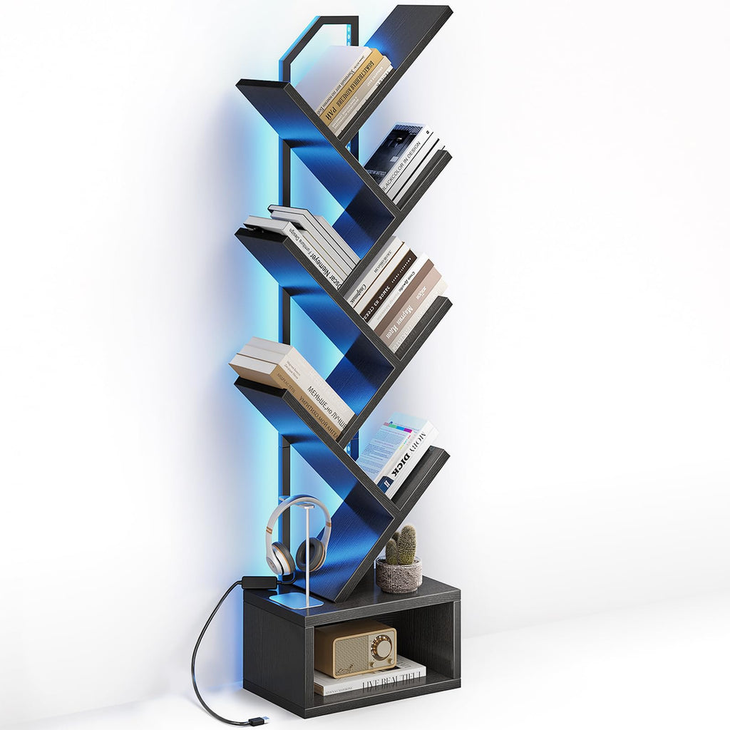 Black 6-Tier Tree Bookshelf with LED Lights X110616