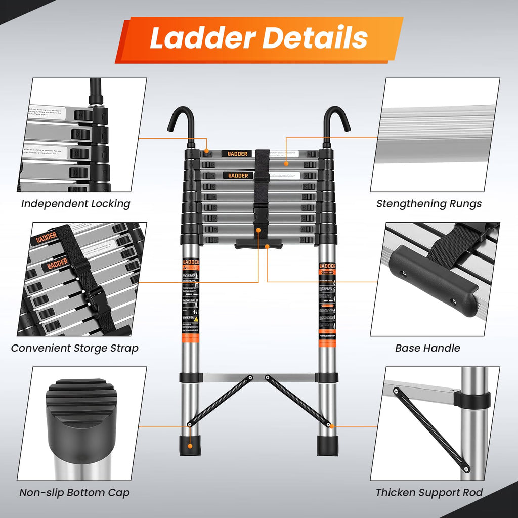 12.5 FT Telescoping Ladder with Hooks L2330