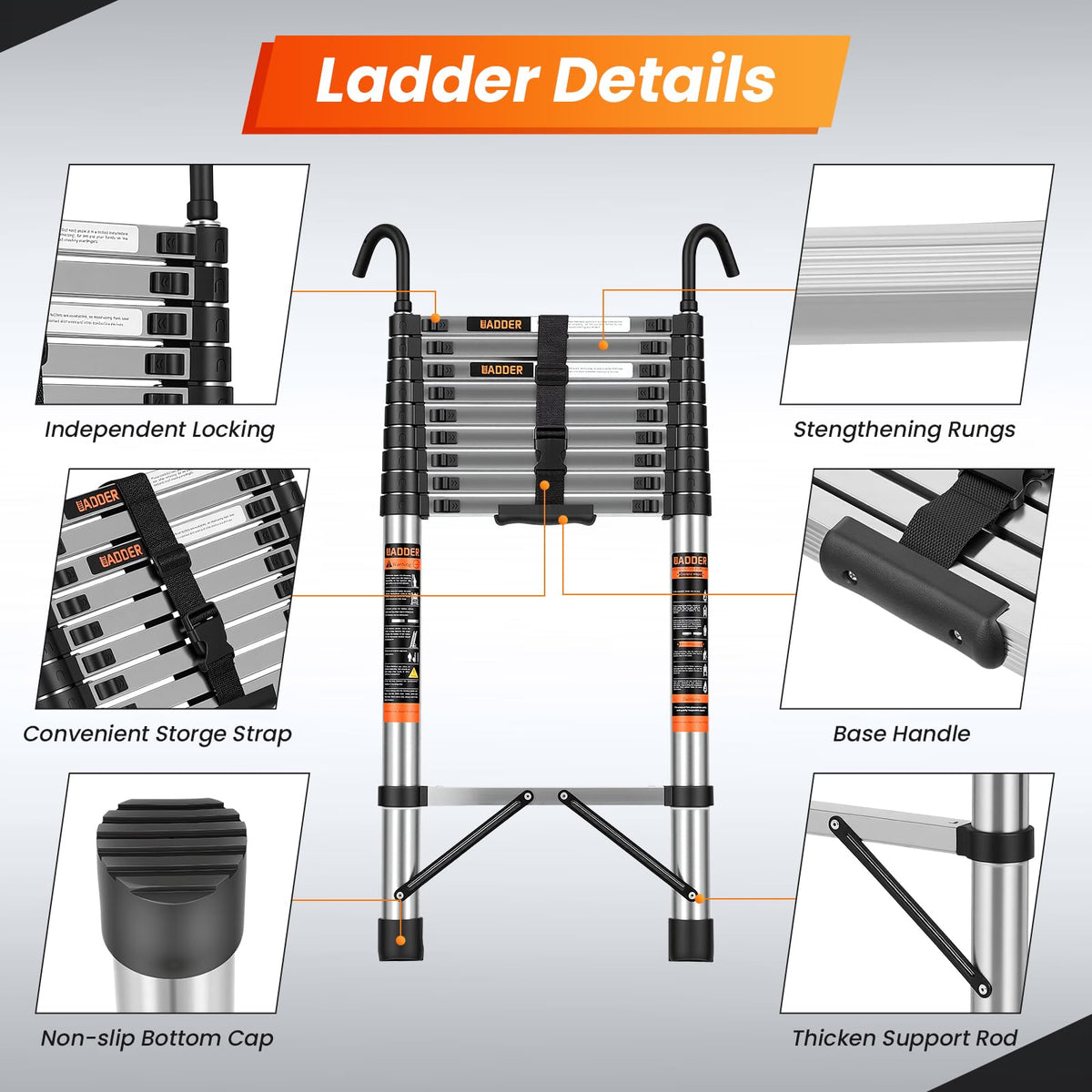 12.5 FT Telescoping Ladder with Hooks L2330