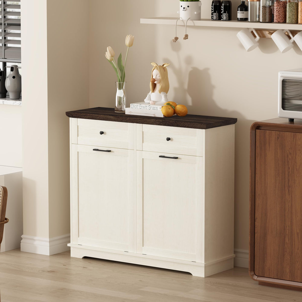 20 Gallon Double Tilt Out Wood Trash Can Cabinet with Drawer A86665