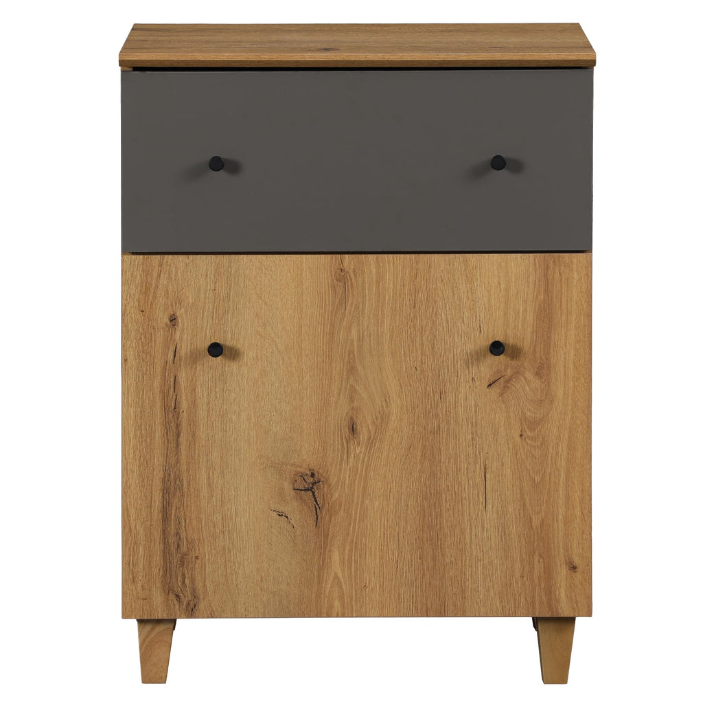 Oak Brown Dark Grey Wood Storage Cabinet with Drawer and Door K888305