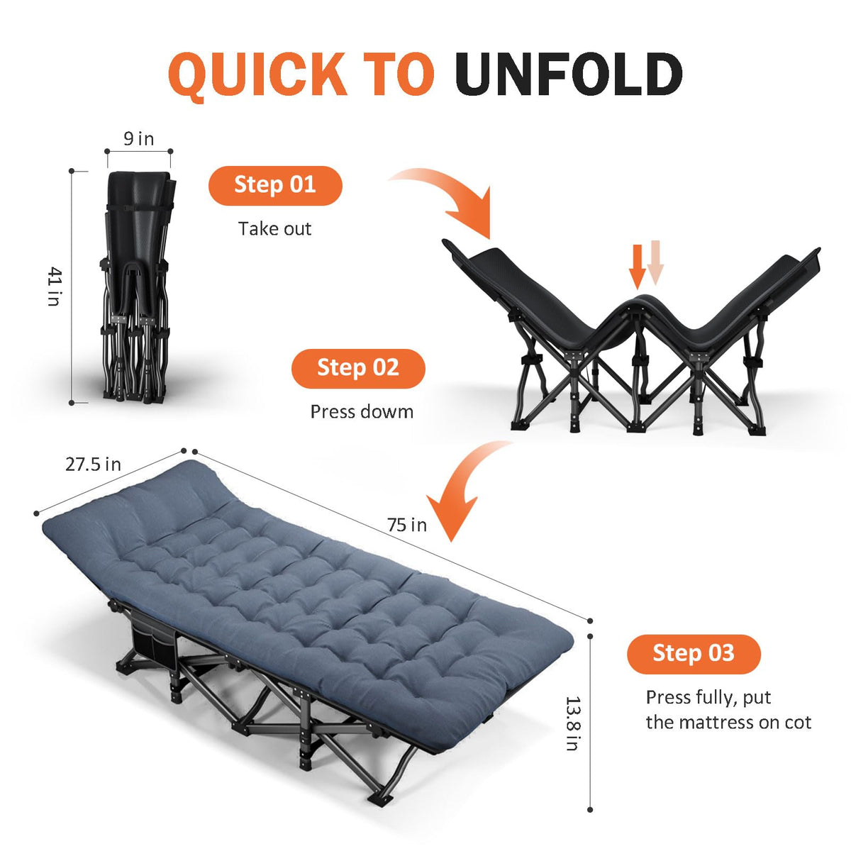 Camping Cot with Cushion Z26398