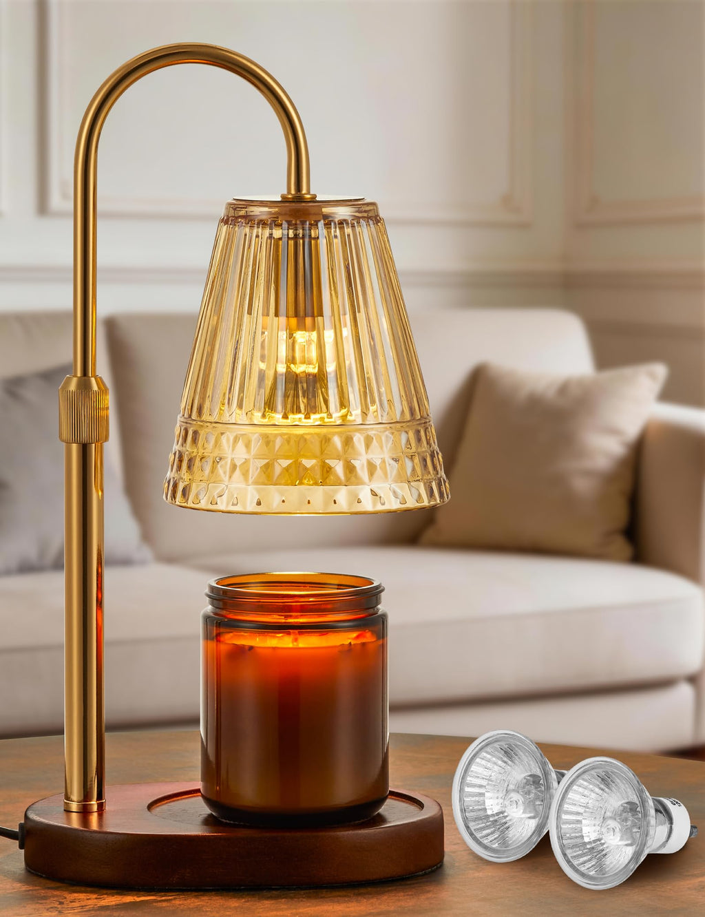 Candle Warmer Lamp with Dimmer & Timer, Adjustable Height, Amber-gold N8163