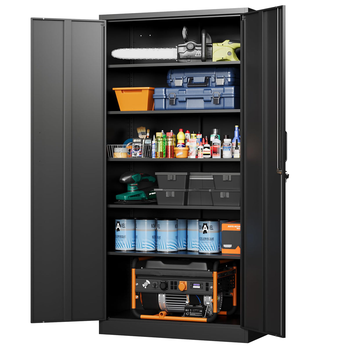 Metal Garage Storage Cabinets with Lock, 72 Tall Steel Lockers, 5 Adjustable Shelves, Black T1466