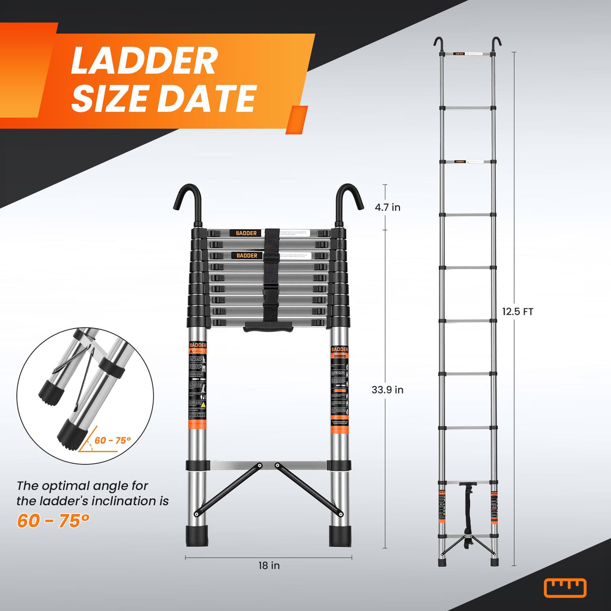 12.5 FT Telescoping Ladder with Hooks L2330